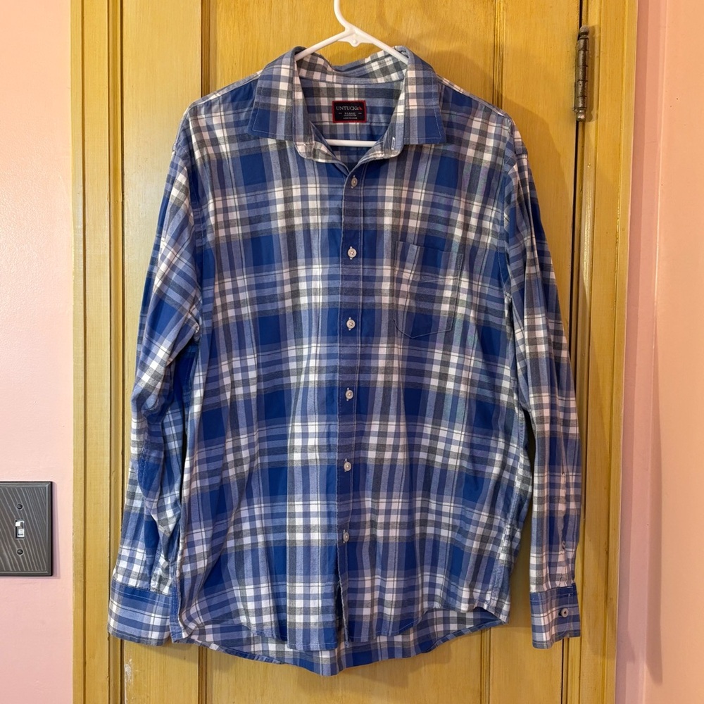 UNTUCKit Blue and White Plaid Casual Shirt size xl